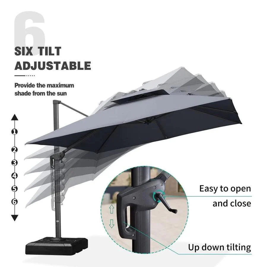 PURPLE LEAF Outdoor Patio Umbrella with Base, Cantilever Umbrellas for Garden, Grey - Image 119