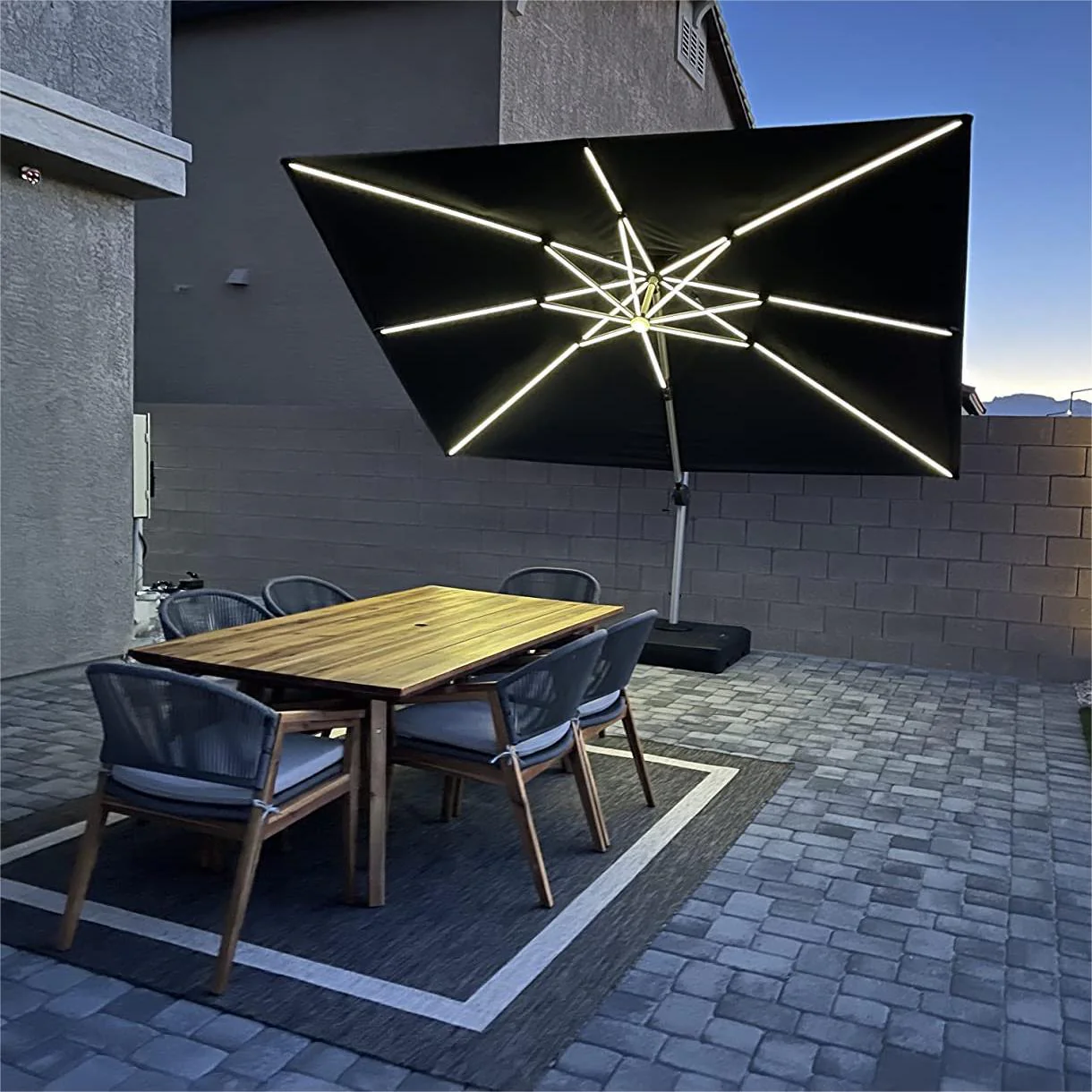 PURPLE LEAF Outdoor Patio Umbrella with Base, Cantilever Umbrellas for Garden, Grey - Image 141