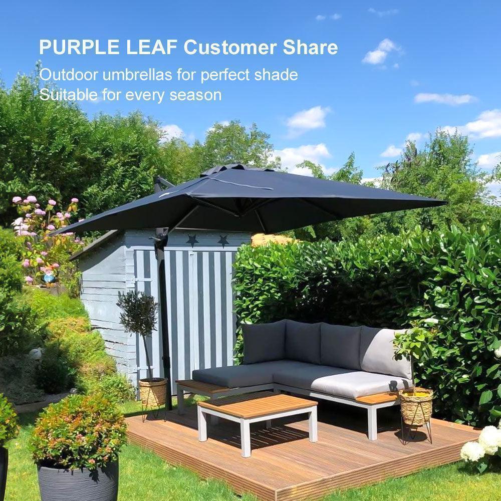 PURPLE LEAF Outdoor Patio Umbrella with Base, Cantilever Umbrellas for Garden, Grey - Image 147