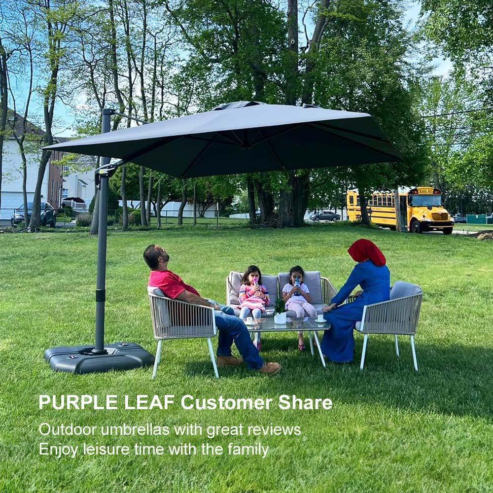 PURPLE LEAF Outdoor Patio Umbrella with Base, Cantilever Umbrellas for Garden, Grey - Image 148