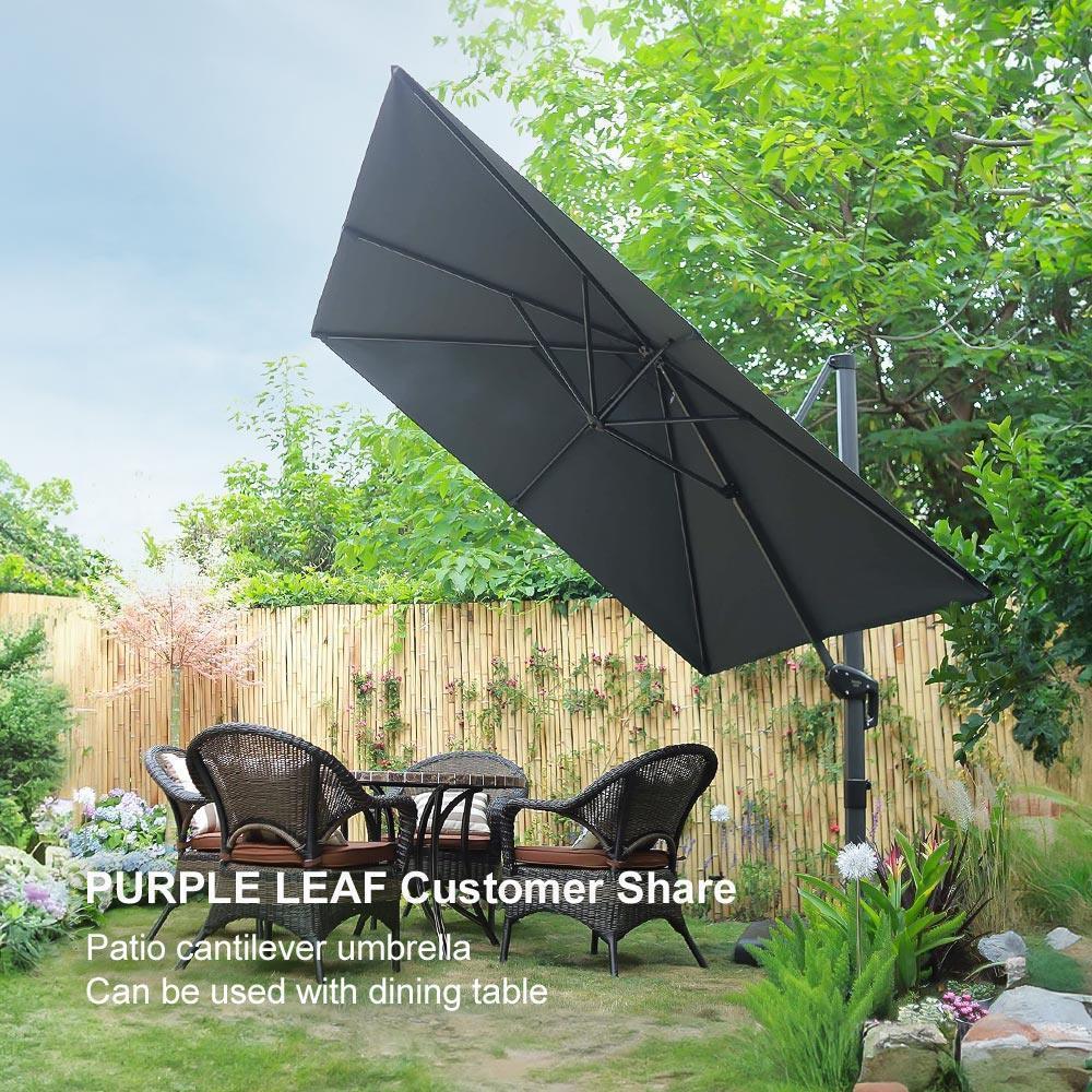 PURPLE LEAF Outdoor Patio Umbrella with Base, Cantilever Umbrellas for Garden, Grey - Image 149