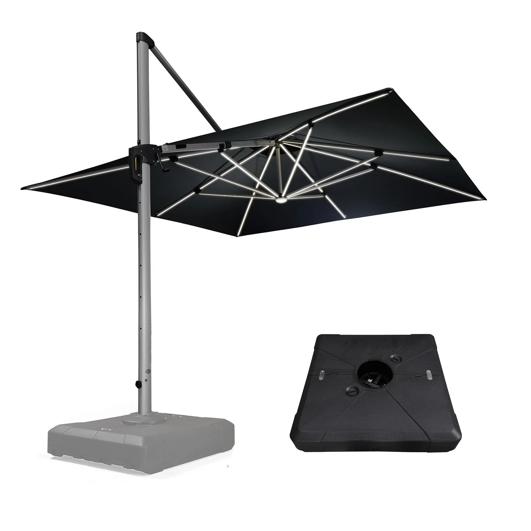 PURPLE LEAF Outdoor Patio Umbrella with Base, Cantilever Umbrellas for Garden, Grey - Image 21