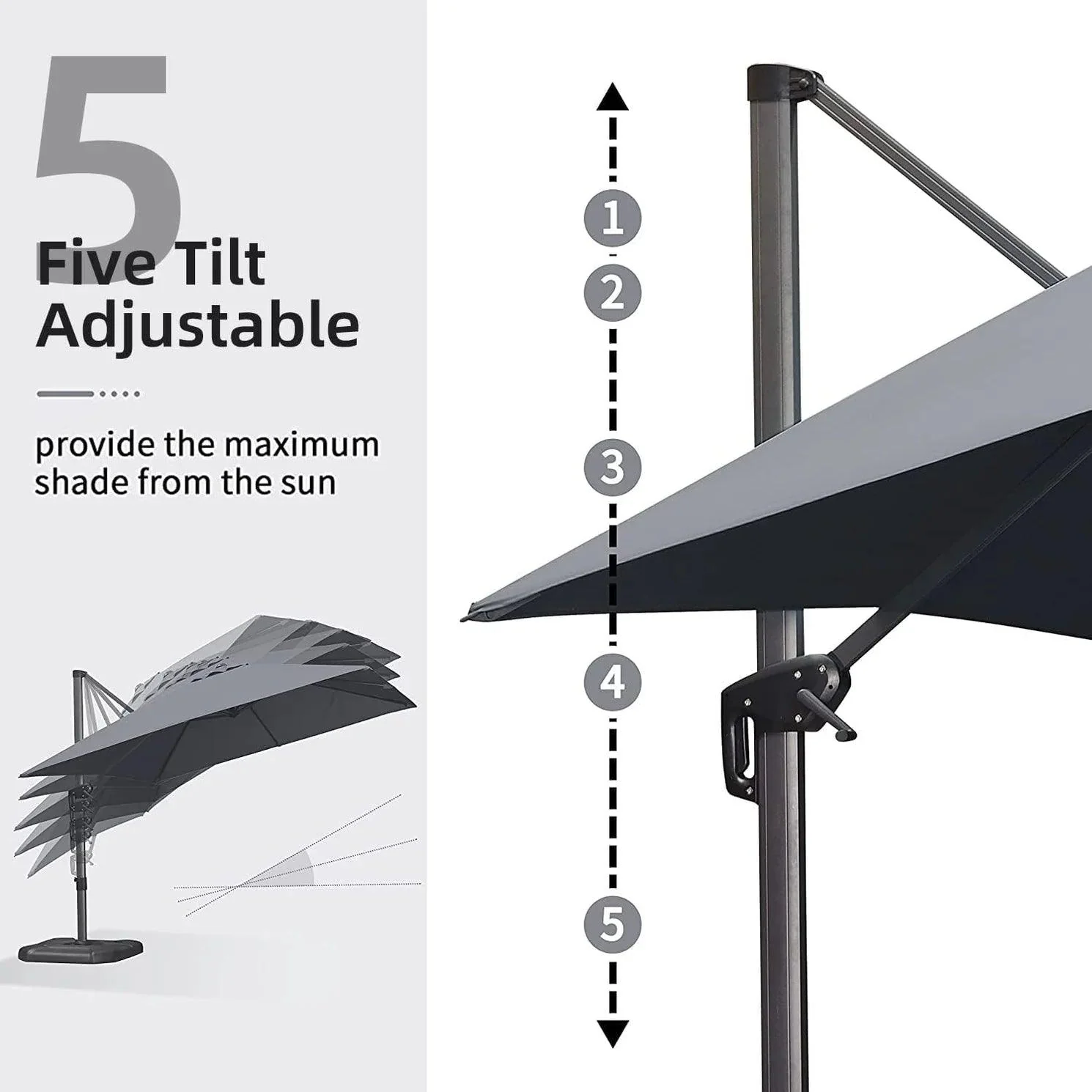 PURPLE LEAF Outdoor Patio Umbrella with Base, Cantilever Umbrellas for Garden, Grey - Image 23