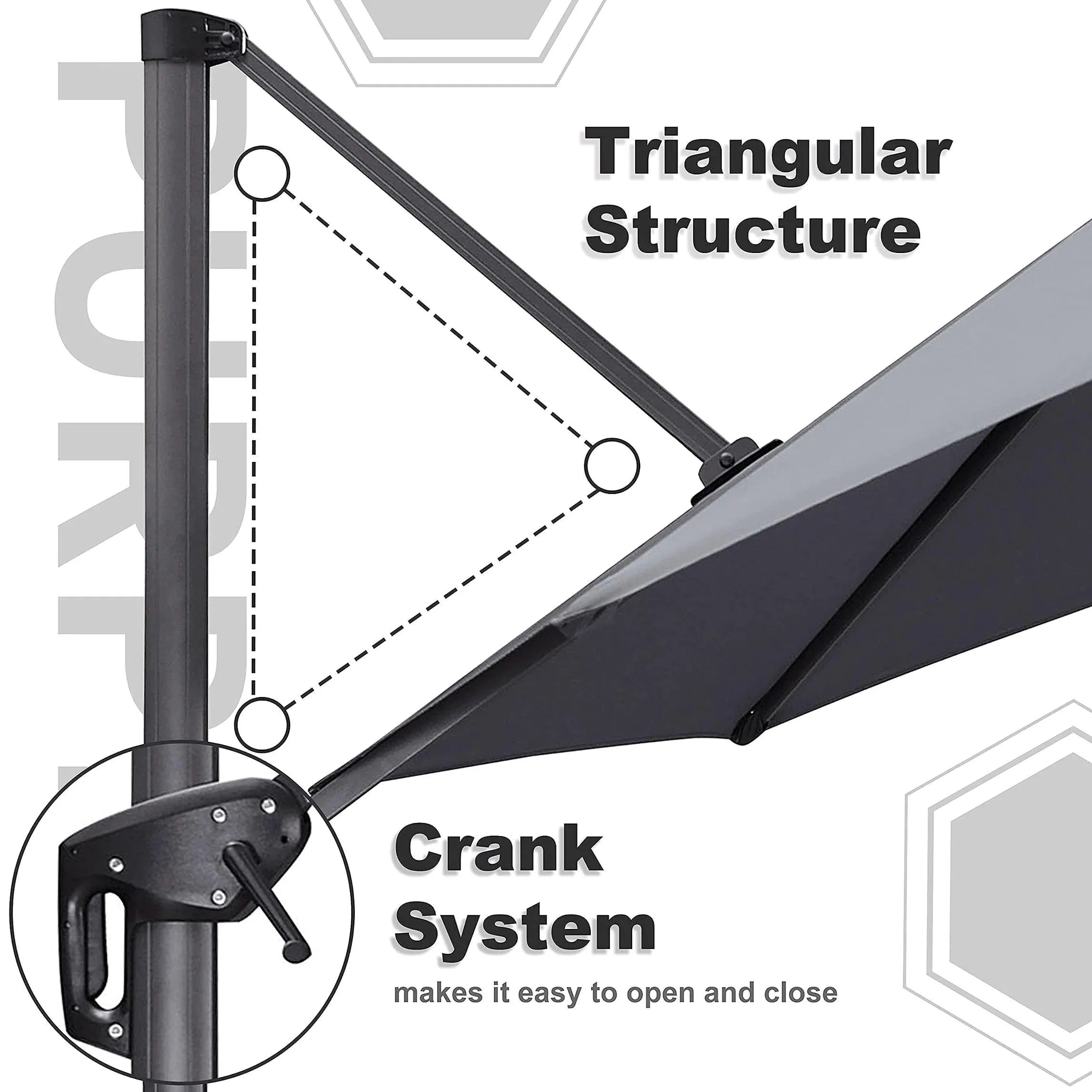 PURPLE LEAF Outdoor Patio Umbrella with Base, Cantilever Umbrellas for Garden, Grey - Image 24