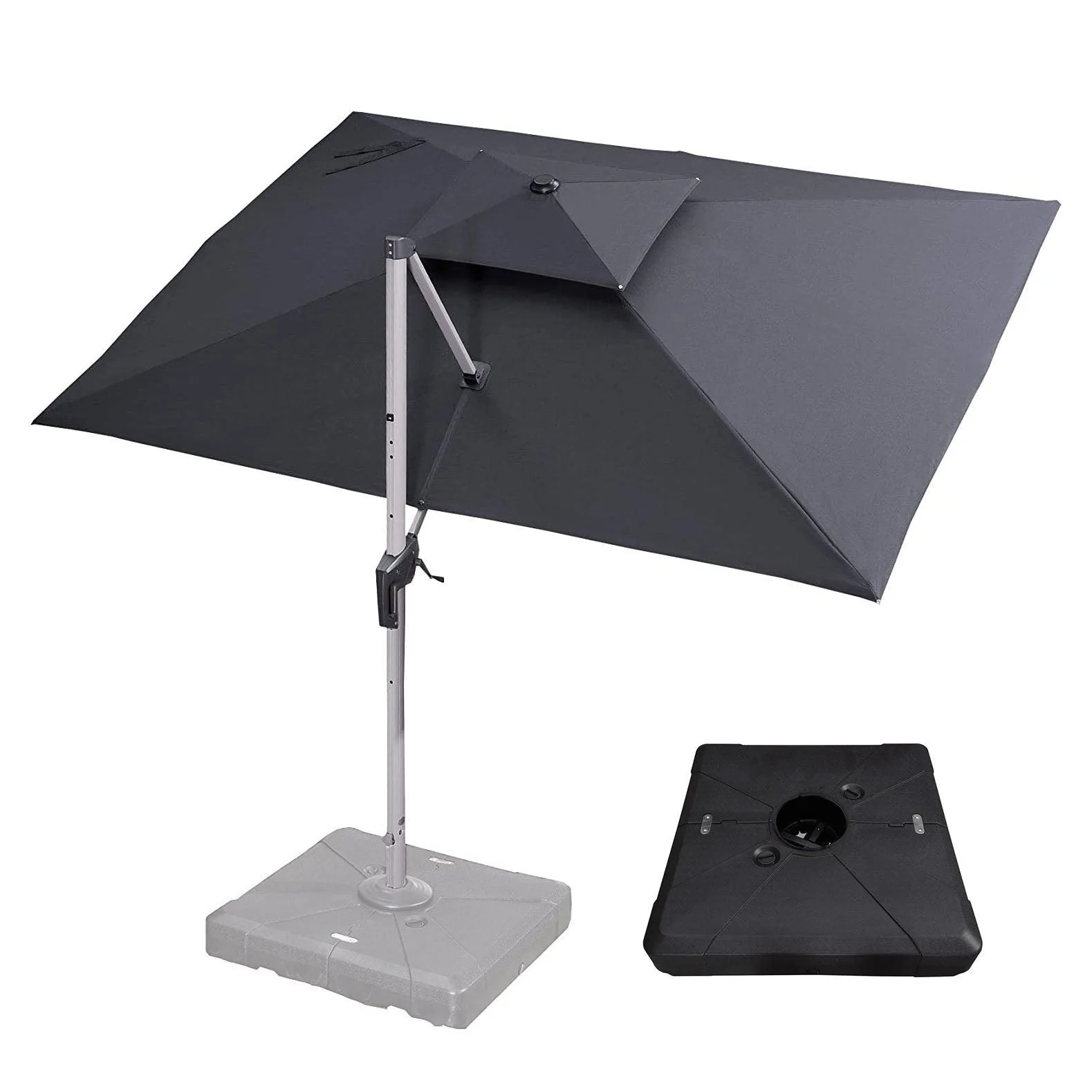 PURPLE LEAF Outdoor Patio Umbrella with Base, Cantilever Umbrellas for Garden, Grey - Image 4