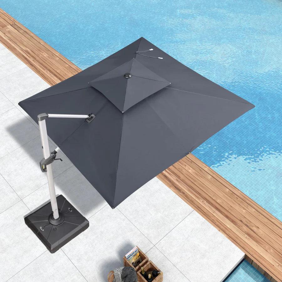 PURPLE LEAF Outdoor Patio Umbrella with Base, Cantilever Umbrellas for Garden, Grey - Image 43