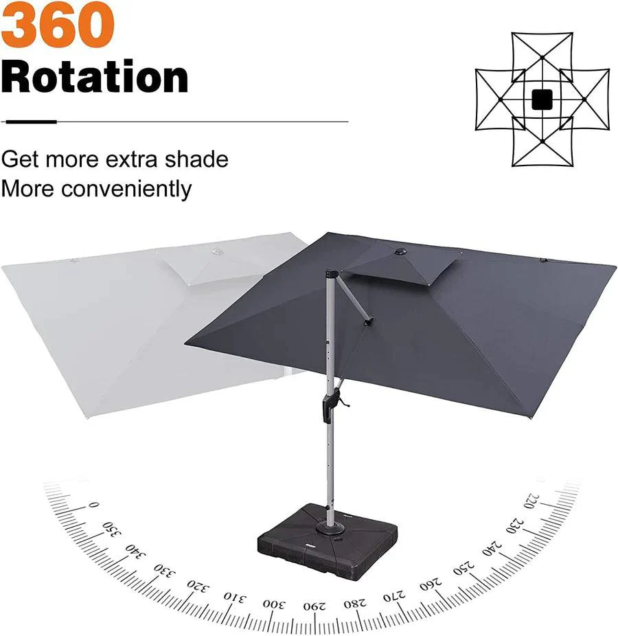 PURPLE LEAF Outdoor Patio Umbrella with Base, Cantilever Umbrellas for Garden, Grey - Image 62