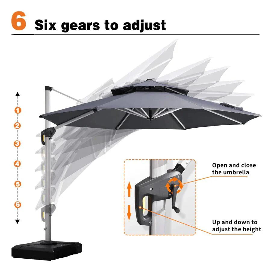 PURPLE LEAF Outdoor Patio Umbrella with Base, Cantilever Umbrellas for Garden, Grey - Image 89