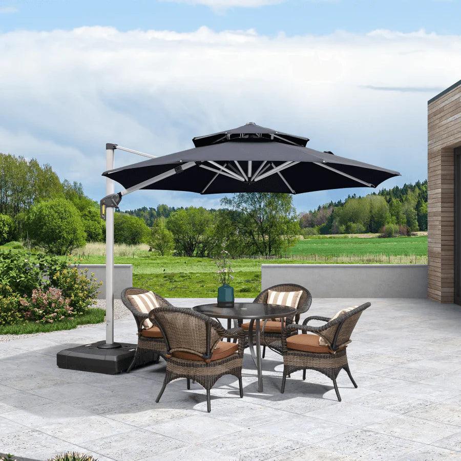 PURPLE LEAF Outdoor Patio Umbrella with Base, Cantilever Umbrellas for Garden, Grey - Image 90