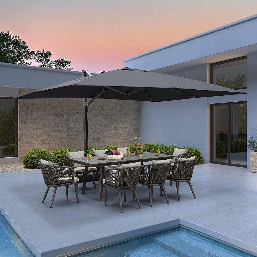 PURPLE LEAF Outdoor Patio Umbrella with Base, Cantilever Umbrellas for Garden, Grey - Image 96
