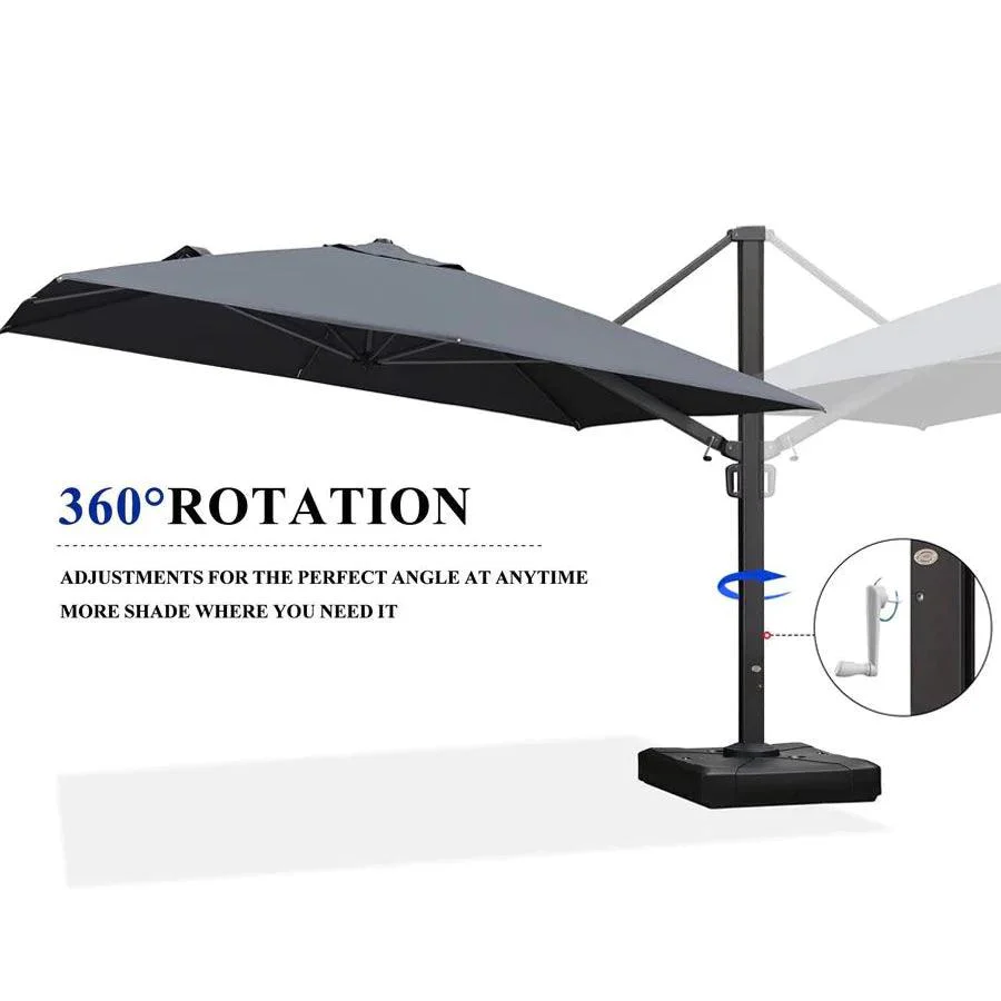 PURPLE LEAF Outdoor Patio Umbrella with Base, Cantilever Umbrellas for Garden, Grey - Image 99
