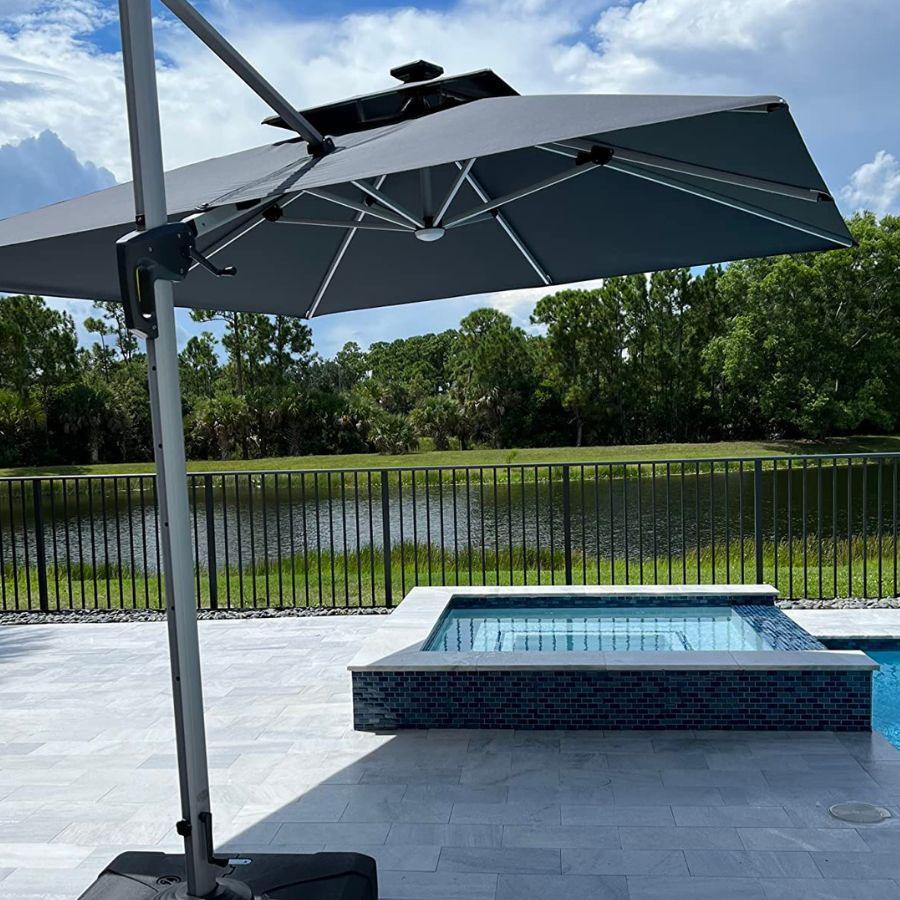 PURPLE LEAF Solar Powered Umbrella LED Rectangular Patio Umbrella with Lights - Image 19