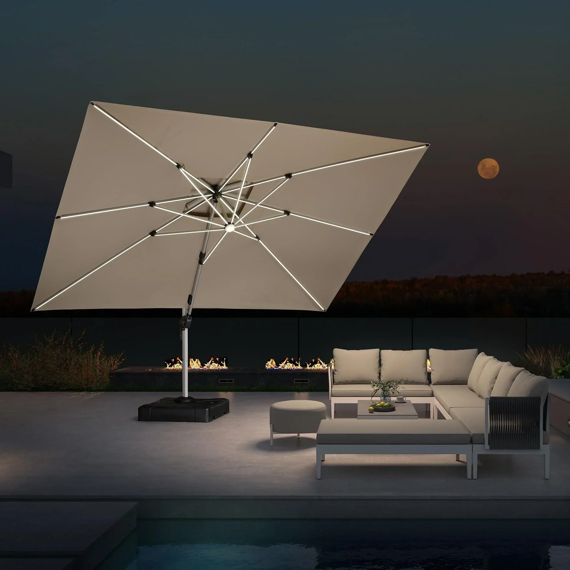 PURPLE LEAF Solar Powered Umbrella LED Rectangular Patio Umbrella with Lights - Image 45