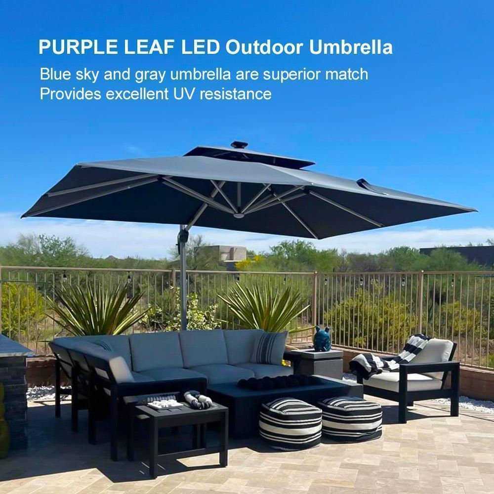 PURPLE LEAF Solar Powered Umbrella LED Rectangular Patio Umbrella with Lights - Image 99