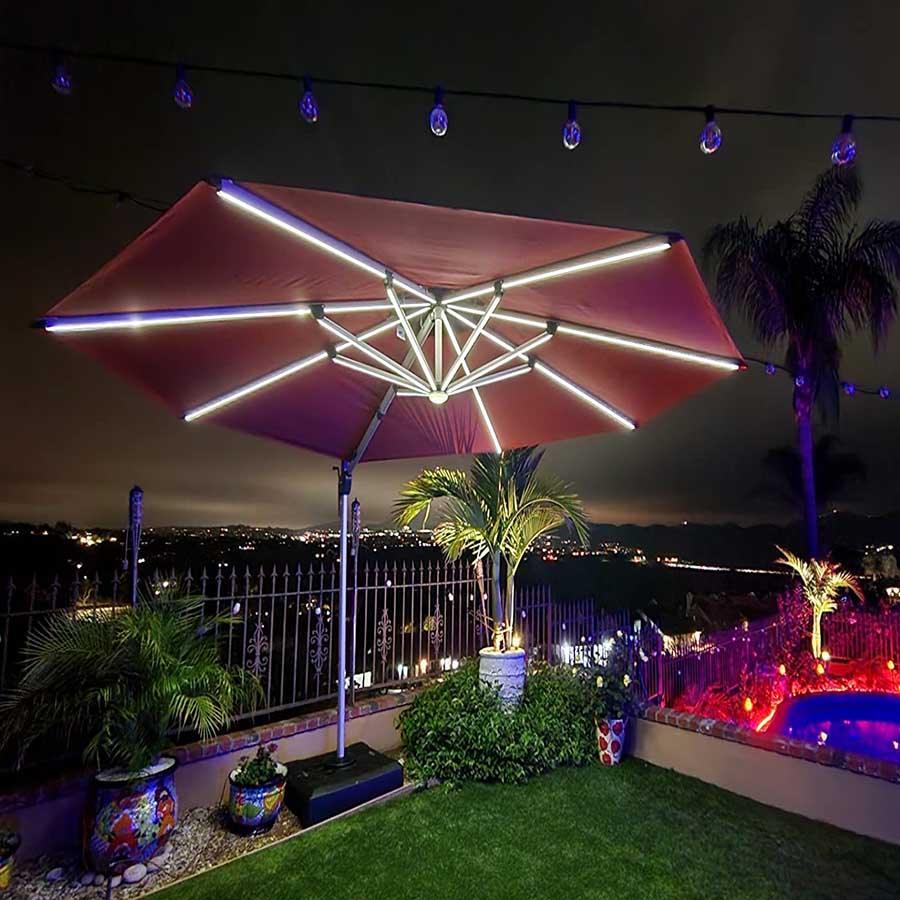 PURPLE LEAF Round Solar Lighted Cantilever Umbrella Outside Patio Umbrella with Lights - Image 13