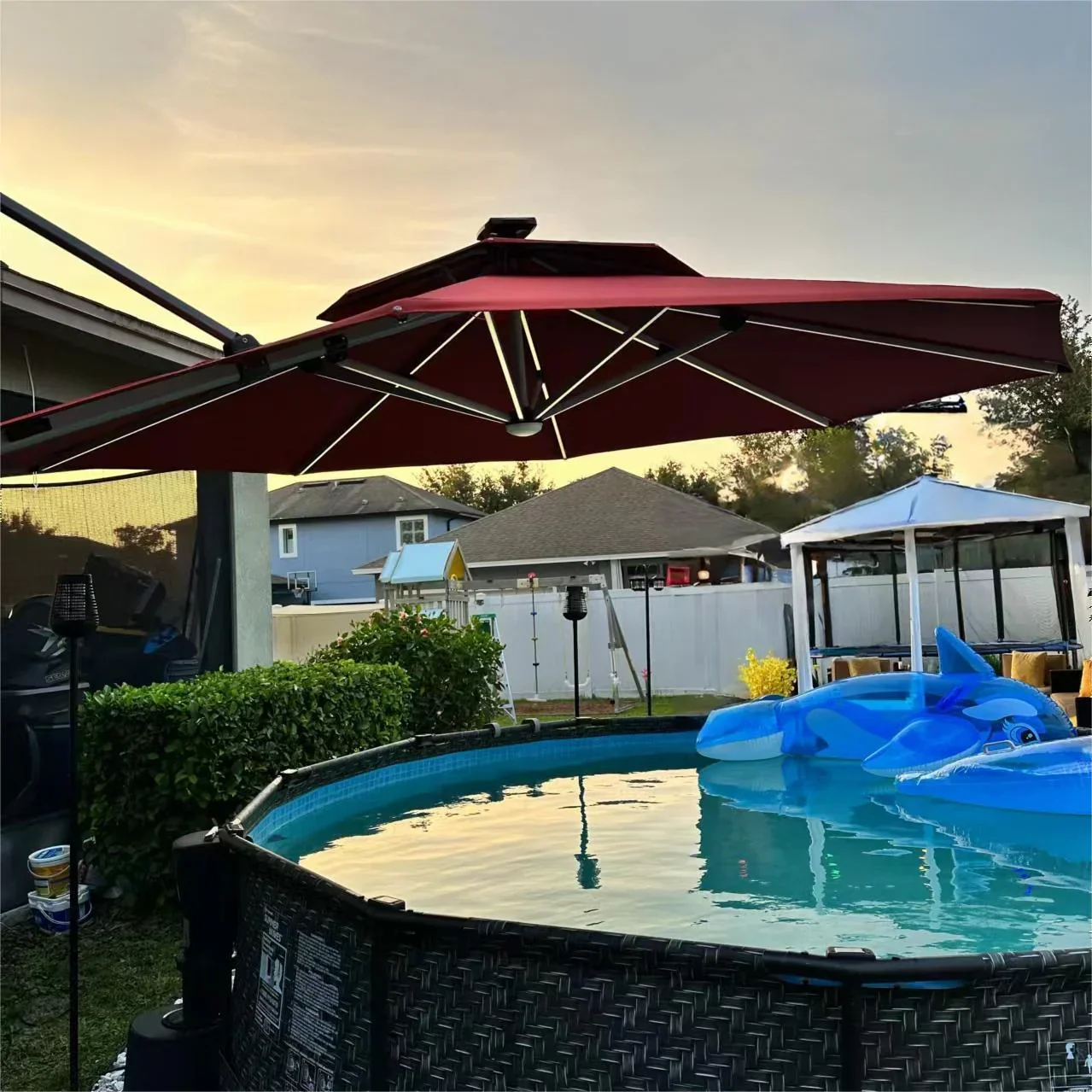 PURPLE LEAF Round Solar Lighted Cantilever Umbrella Outside Patio Umbrella with Lights - Image 66