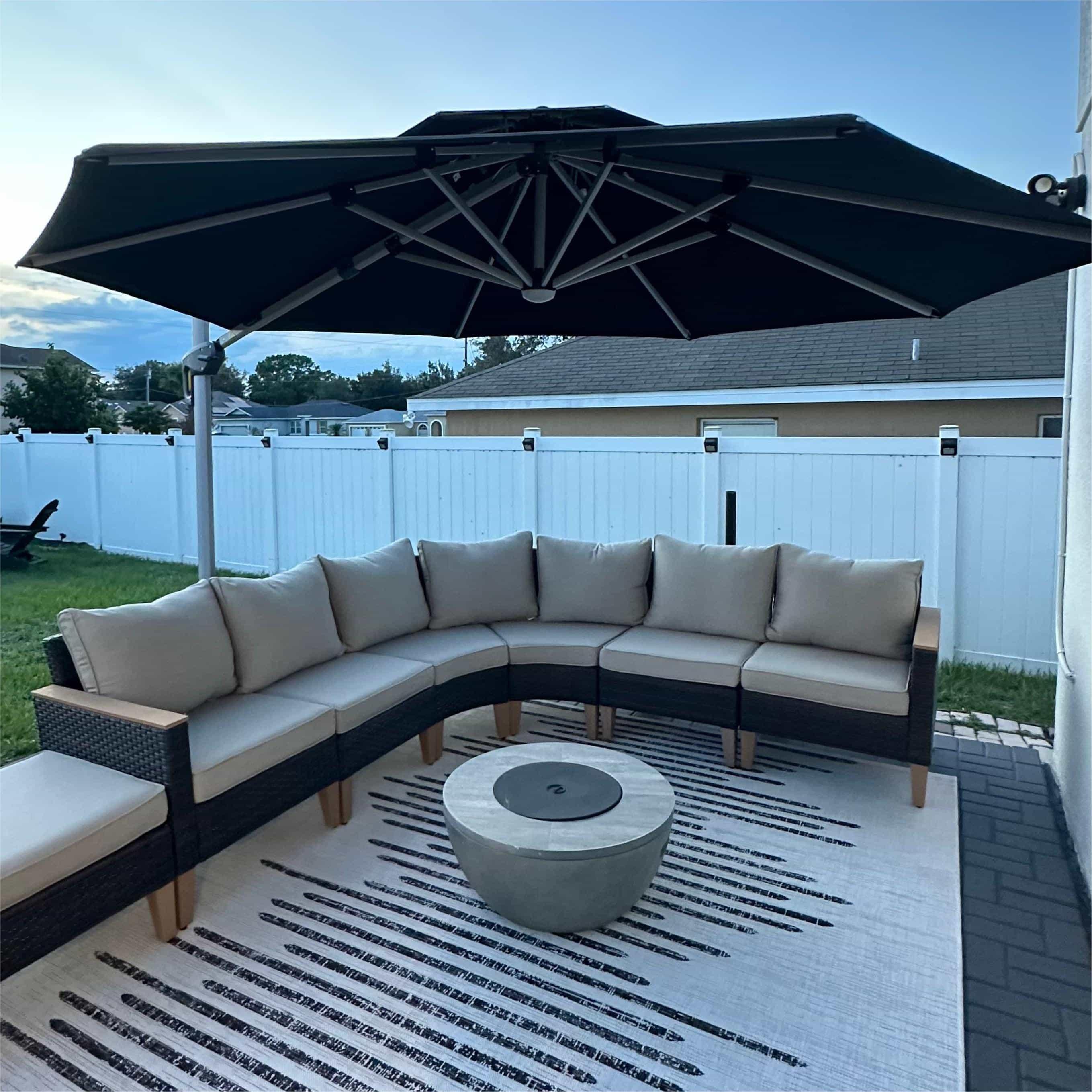 PURPLE LEAF Round Solar Lighted Cantilever Umbrella Outside Patio Umbrella with Lights - Image 149