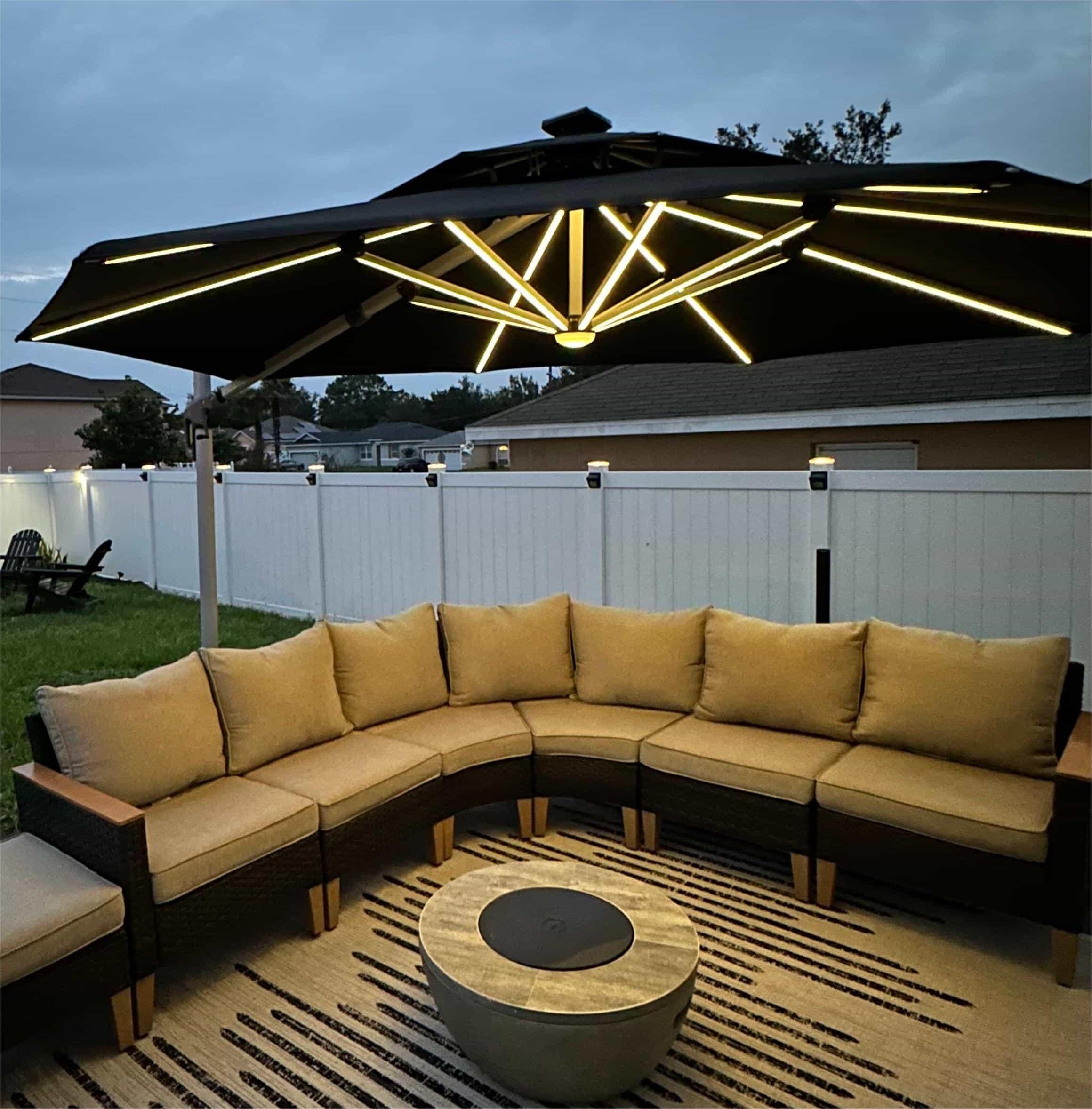 PURPLE LEAF Round Solar Lighted Cantilever Umbrella Outside Patio Umbrella with Lights - Image 11