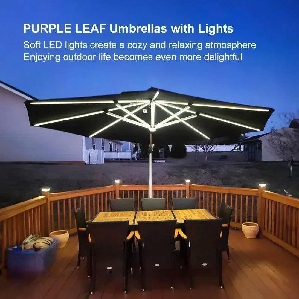 PURPLE LEAF Round Solar Lighted Cantilever Umbrella Outside Patio Umbrella with Lights - Image 156