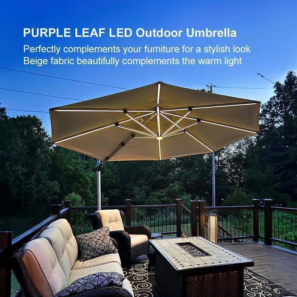 PURPLE LEAF Round Solar Lighted Cantilever Umbrella Outside Patio Umbrella with Lights - Image 157
