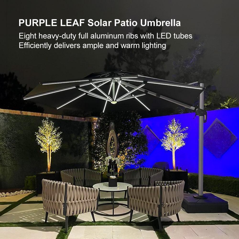 PURPLE LEAF Round Solar Lighted Cantilever Umbrella Outside Patio Umbrella with Lights - Image 158