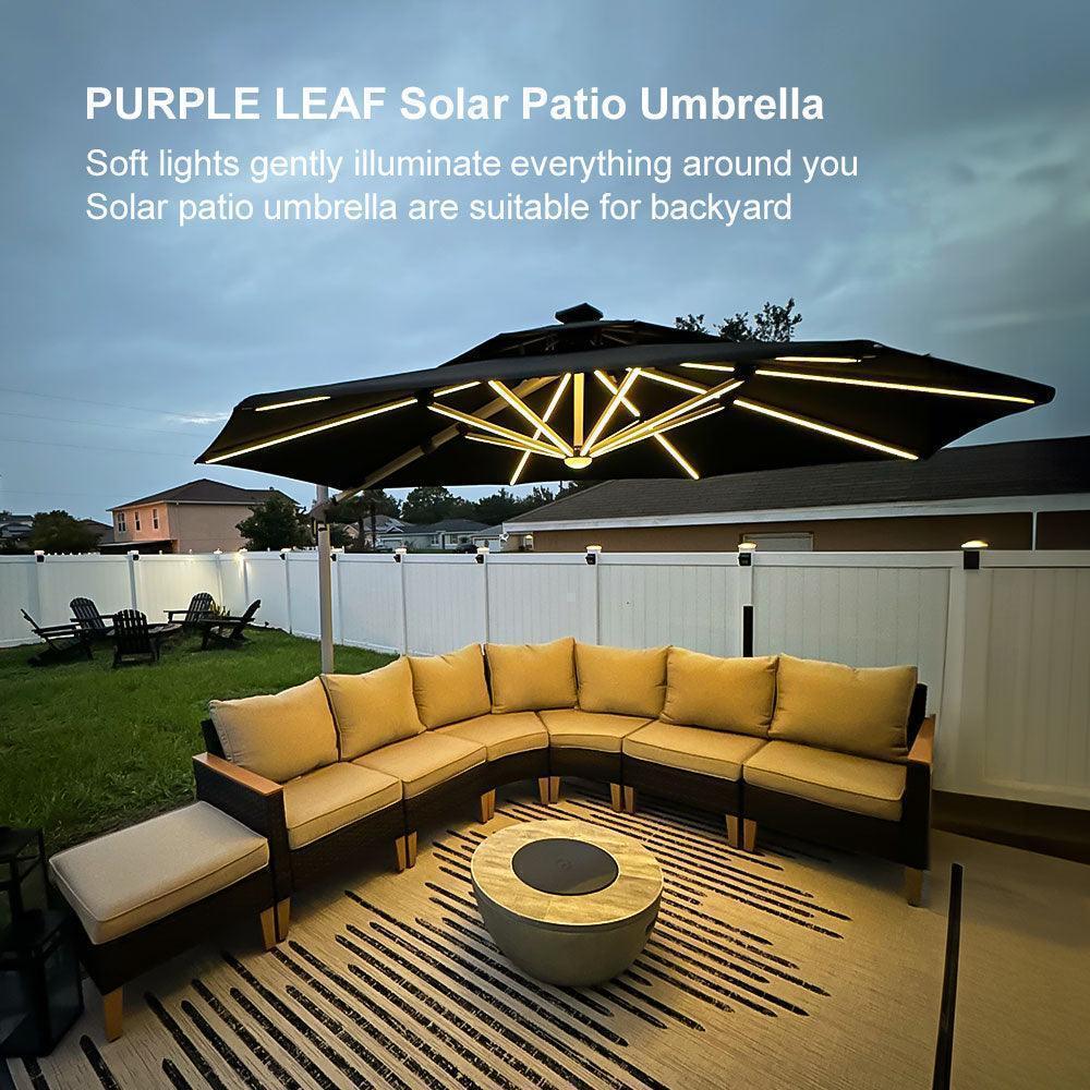 PURPLE LEAF Round Solar Lighted Cantilever Umbrella Outside Patio Umbrella with Lights - Image 159