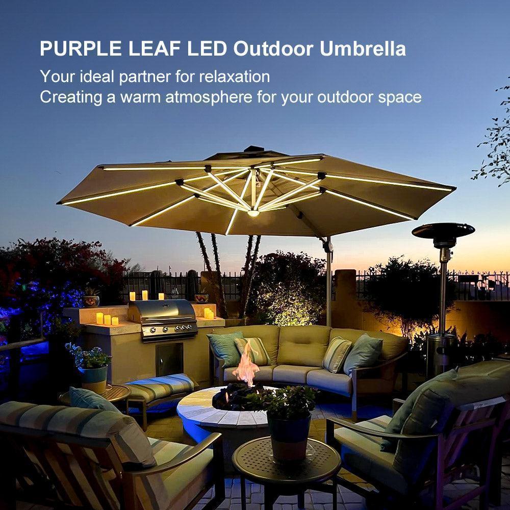 PURPLE LEAF Round Solar Lighted Cantilever Umbrella Outside Patio Umbrella with Lights - Image 160