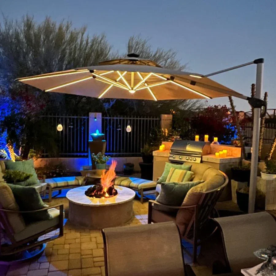 PURPLE LEAF Round Solar Lighted Cantilever Umbrella Outside Patio Umbrella with Lights - Image 8