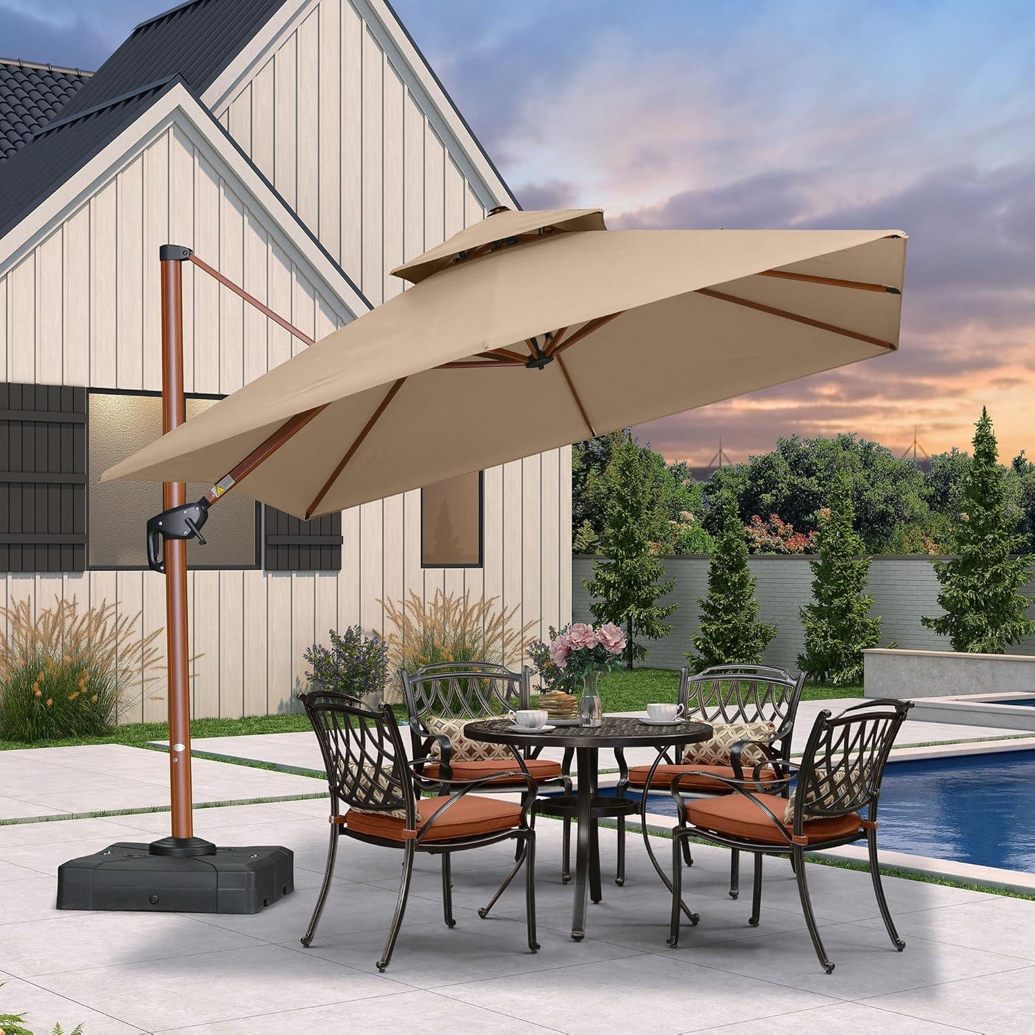 PURPLE LEAF SUNBRELLA Cantilever Umbrella Deluxe Wood Pattern Patio Umbrella - Image 101