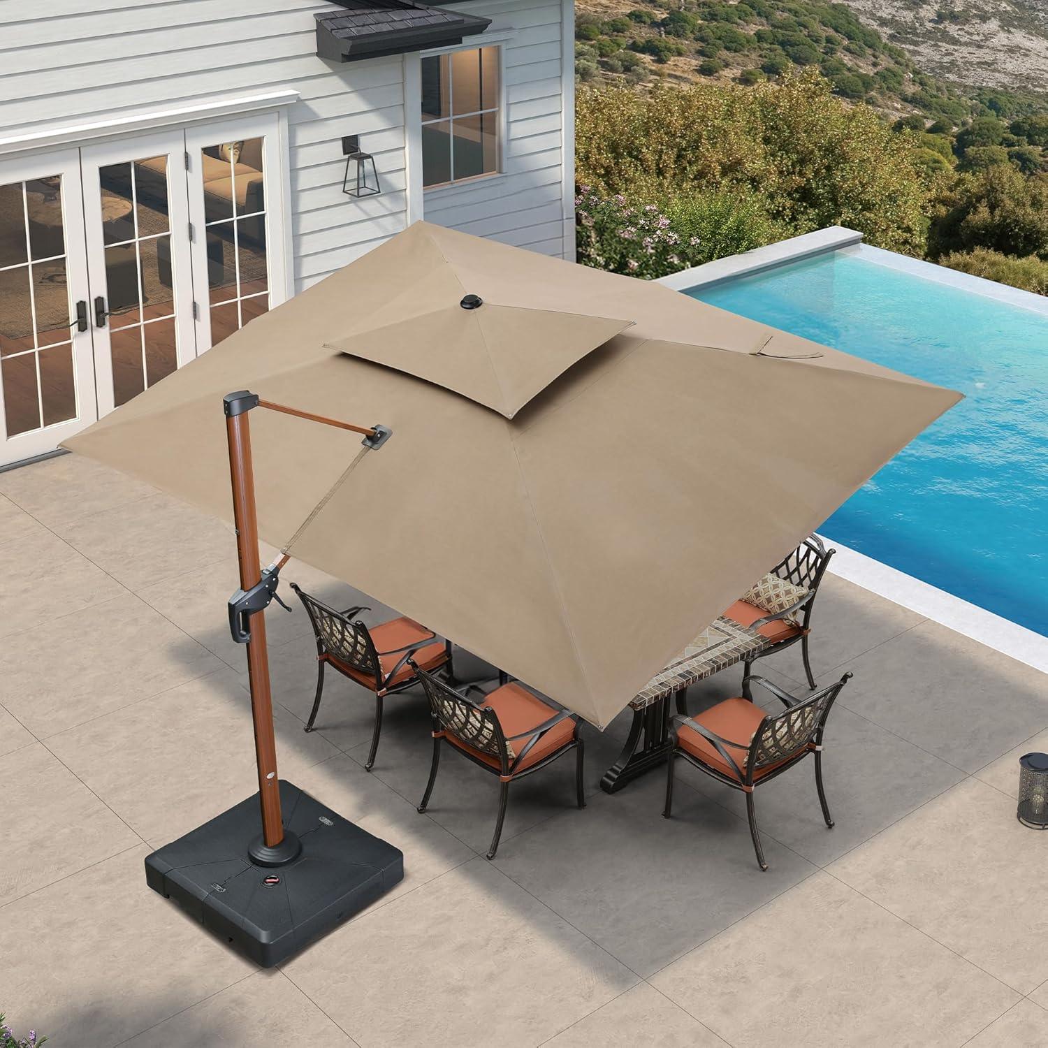 PURPLE LEAF SUNBRELLA Cantilever Umbrella Deluxe Wood Pattern Patio Umbrella - Image 104