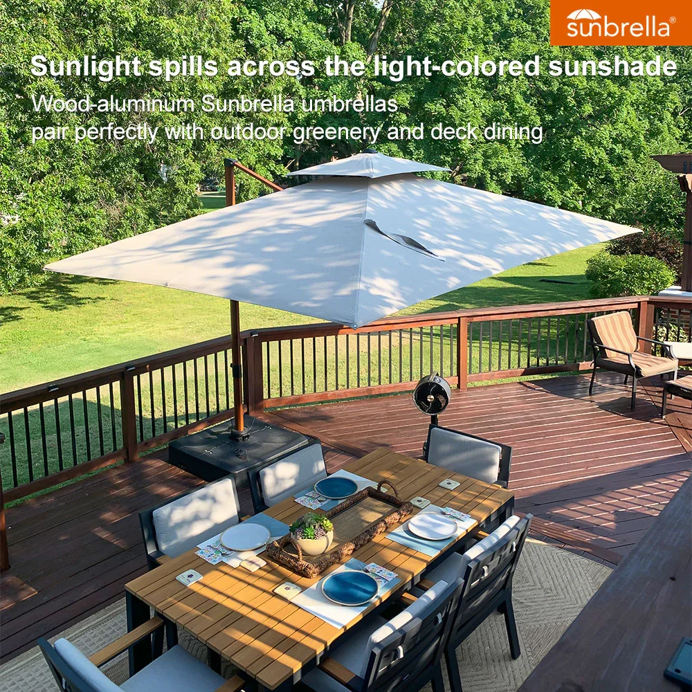 PURPLE LEAF SUNBRELLA Cantilever Umbrella Deluxe Wood Pattern Patio Umbrella - Image 106