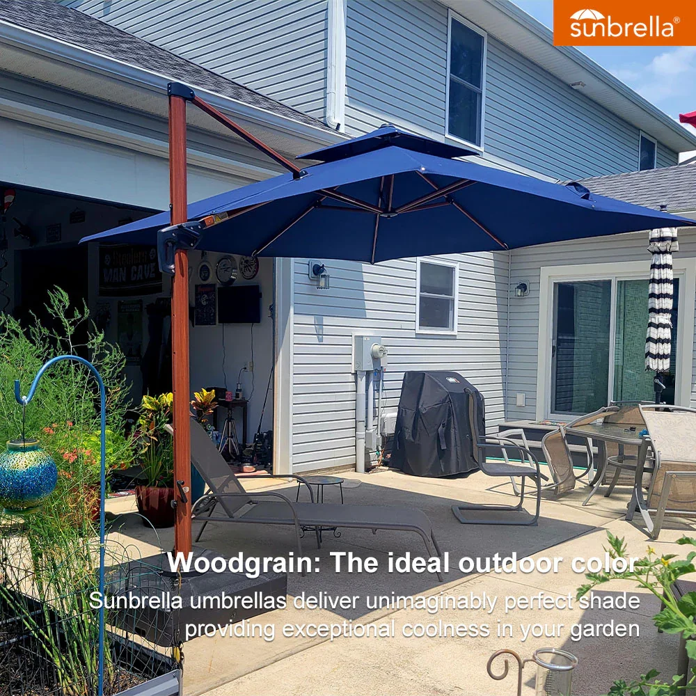 PURPLE LEAF SUNBRELLA Cantilever Umbrella Deluxe Wood Pattern Patio Umbrella - Image 108