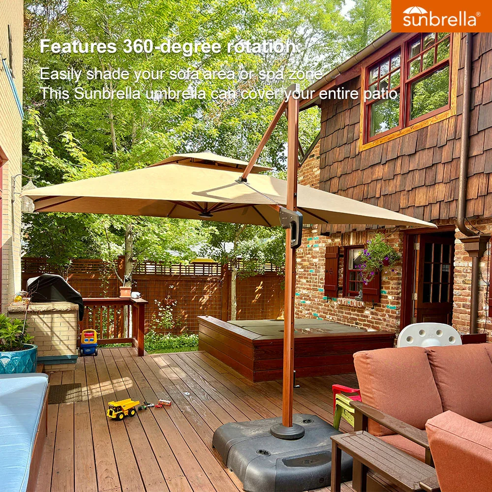 PURPLE LEAF SUNBRELLA Cantilever Umbrella Deluxe Wood Pattern Patio Umbrella - Image 109