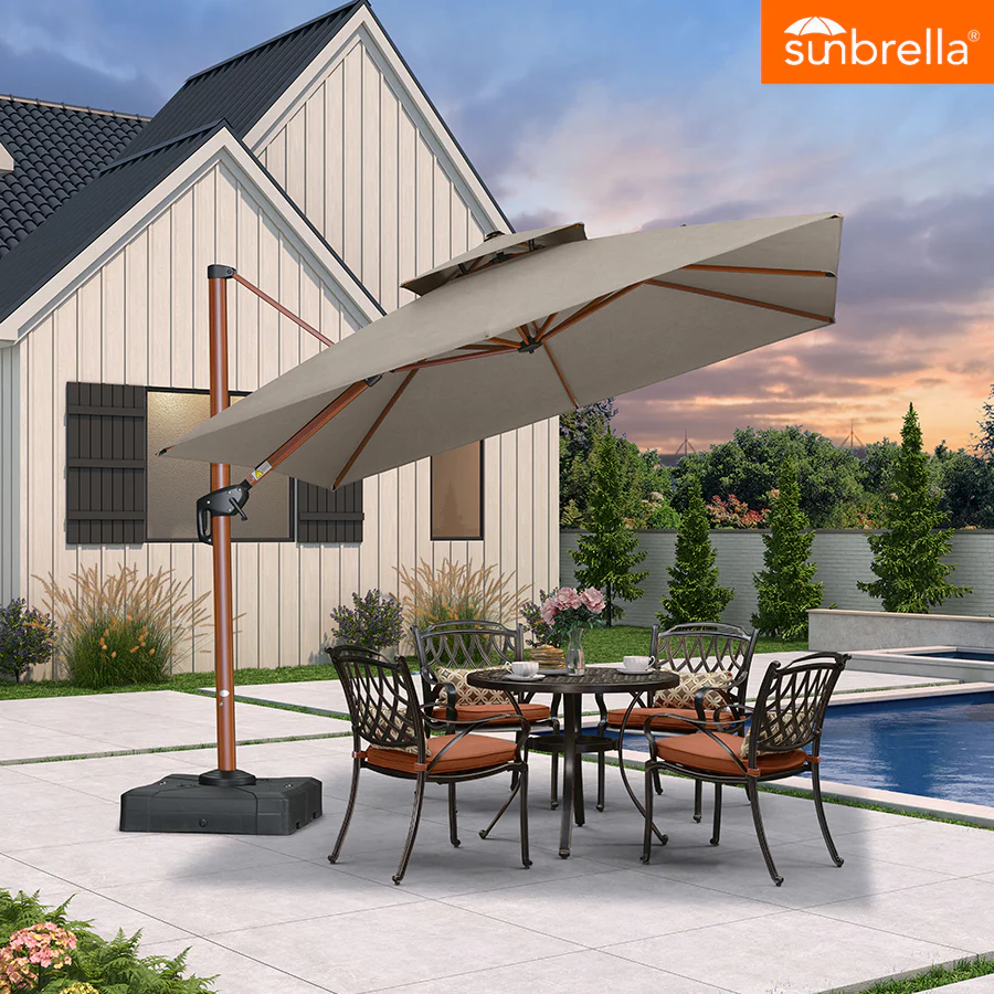 PURPLE LEAF SUNBRELLA Cantilever Umbrella Deluxe Wood Pattern Patio Umbrella - Image 115