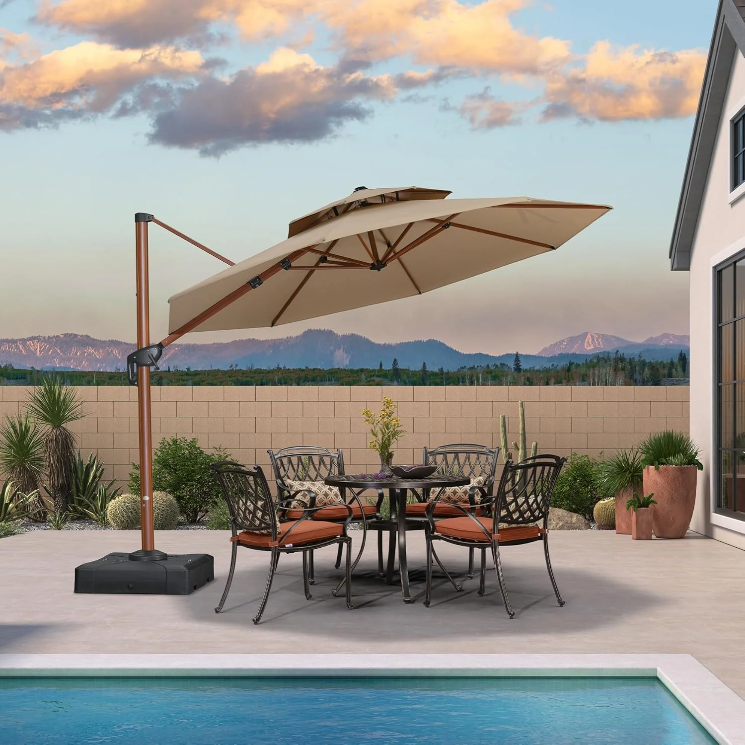PURPLE LEAF SUNBRELLA Cantilever Umbrella Deluxe Wood Pattern Patio Umbrella - Image 120