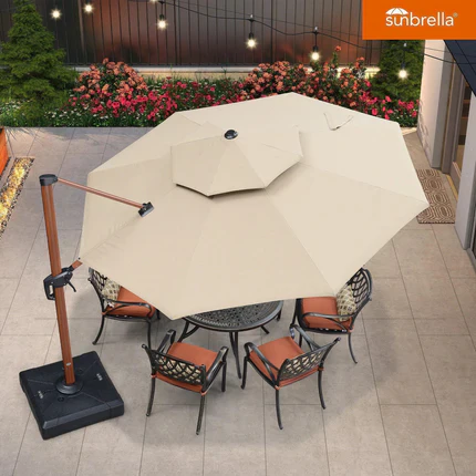 PURPLE LEAF SUNBRELLA Cantilever Umbrella Deluxe Wood Pattern Patio Umbrella - Image 122