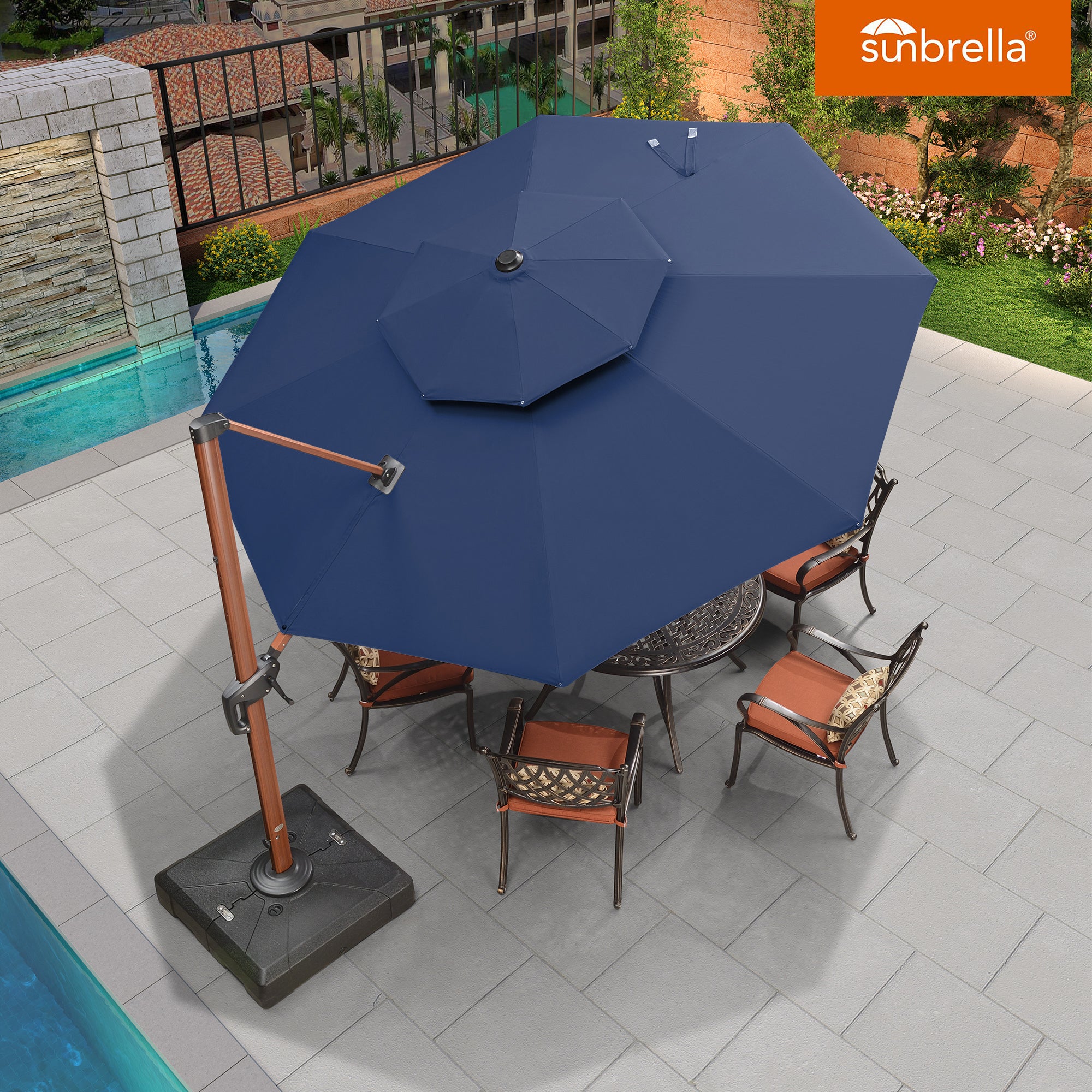 PURPLE LEAF SUNBRELLA Cantilever Umbrella Deluxe Wood Pattern Patio Umbrella - Image 126