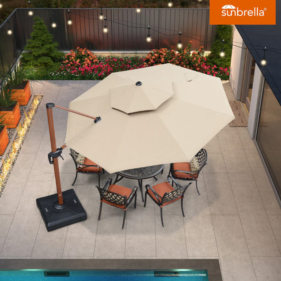 PURPLE LEAF SUNBRELLA Cantilever Umbrella Deluxe Wood Pattern Patio Umbrella - Image 128