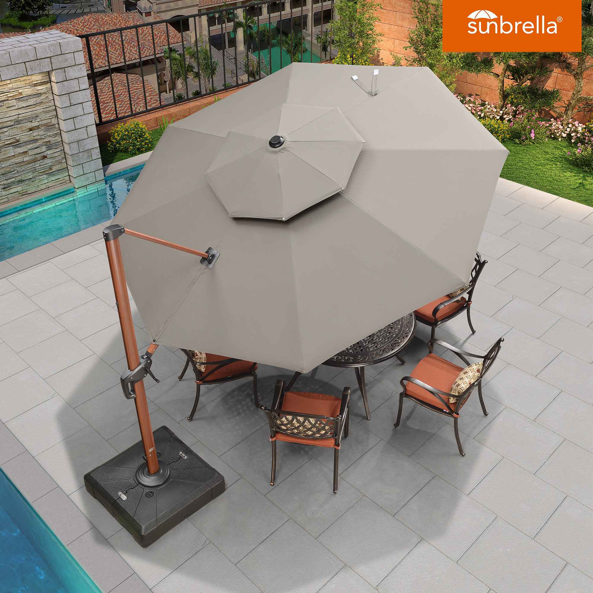 PURPLE LEAF SUNBRELLA Cantilever Umbrella Deluxe Wood Pattern Patio Umbrella - Image 136