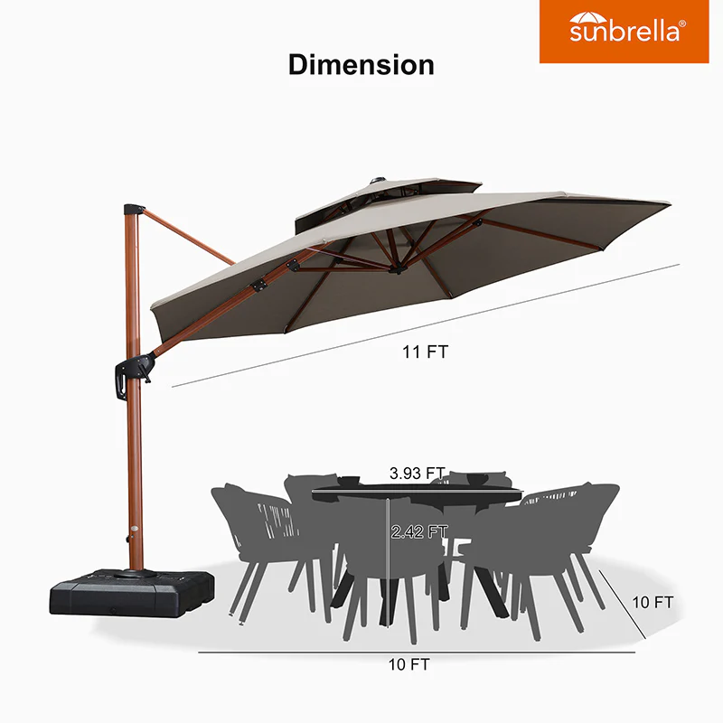 PURPLE LEAF SUNBRELLA Cantilever Umbrella Deluxe Wood Pattern Patio Umbrella - Image 146