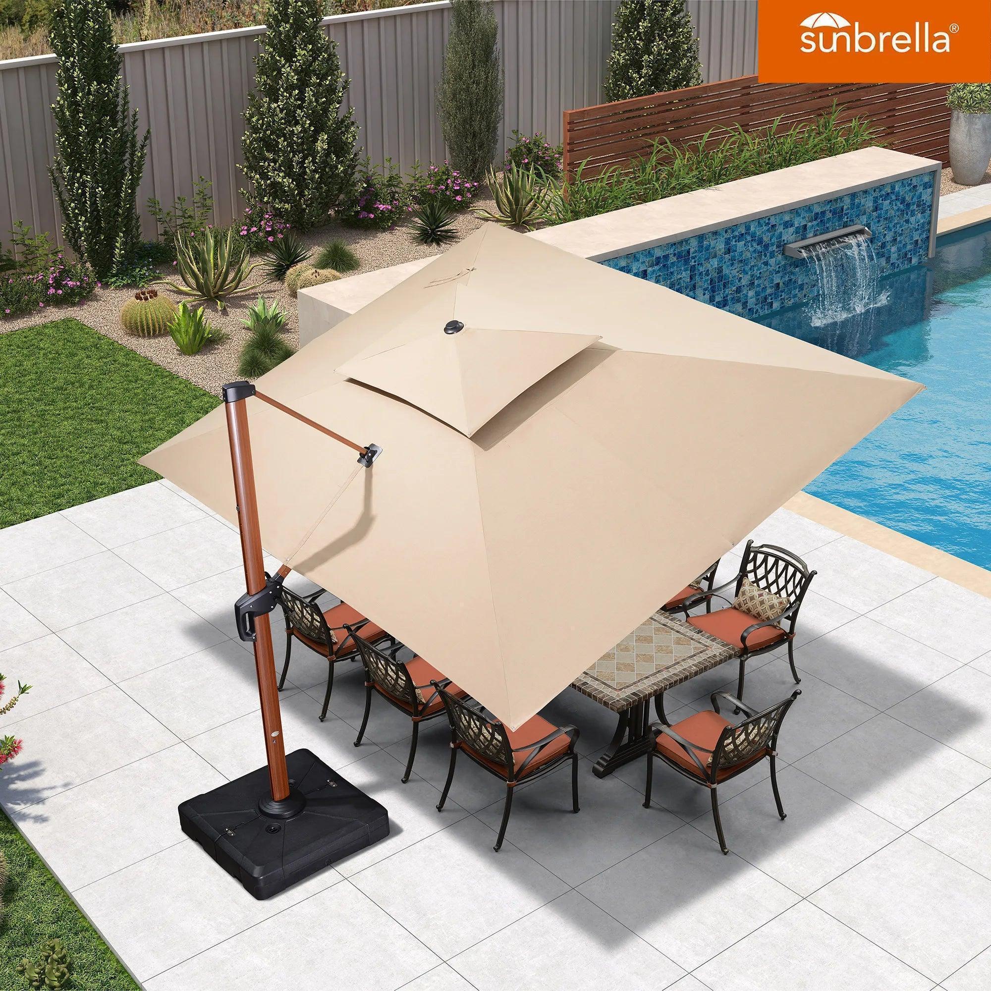 PURPLE LEAF SUNBRELLA Cantilever Umbrella Deluxe Wood Pattern Patio Umbrella - Image 3