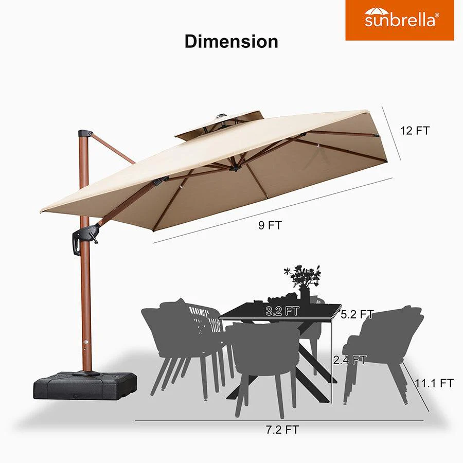 PURPLE LEAF SUNBRELLA Cantilever Umbrella Deluxe Wood Pattern Patio Umbrella - Image 32