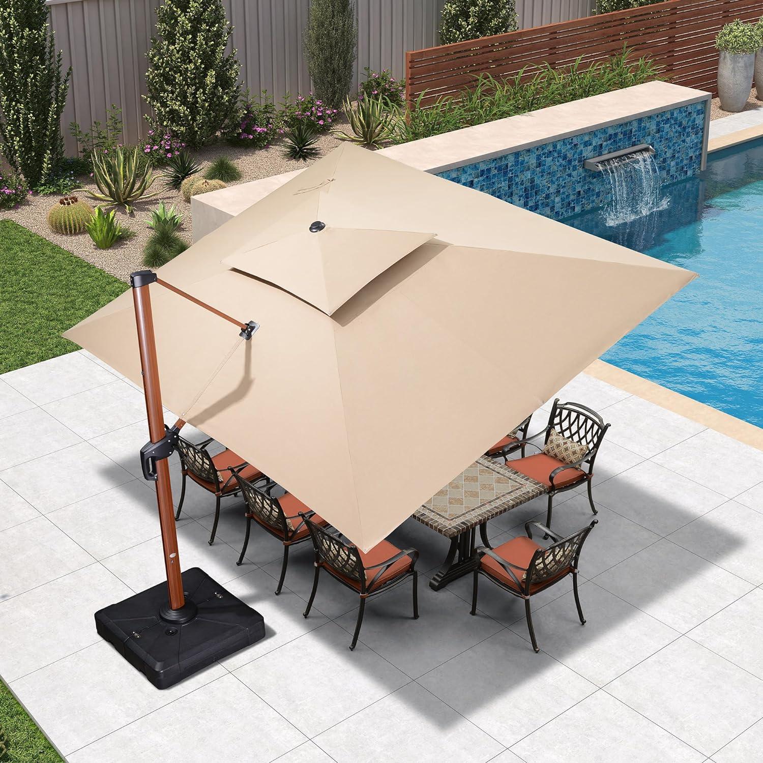 PURPLE LEAF SUNBRELLA Cantilever Umbrella Deluxe Wood Pattern Patio Umbrella - Image 4