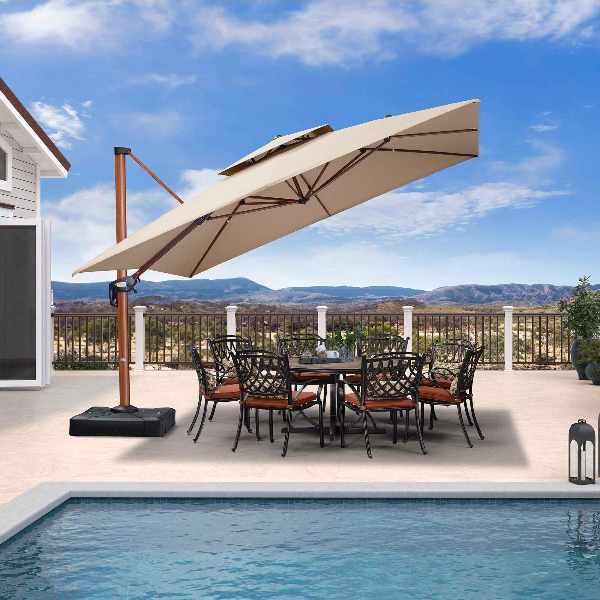 PURPLE LEAF SUNBRELLA Cantilever Umbrella Deluxe Wood Pattern Patio Umbrella - Image 57