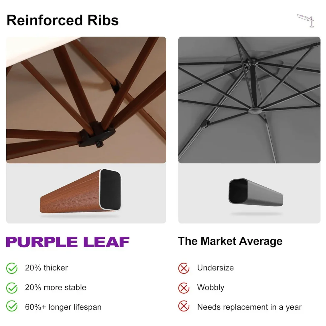 PURPLE LEAF SUNBRELLA Cantilever Umbrella Deluxe Wood Pattern Patio Umbrella - Image 58