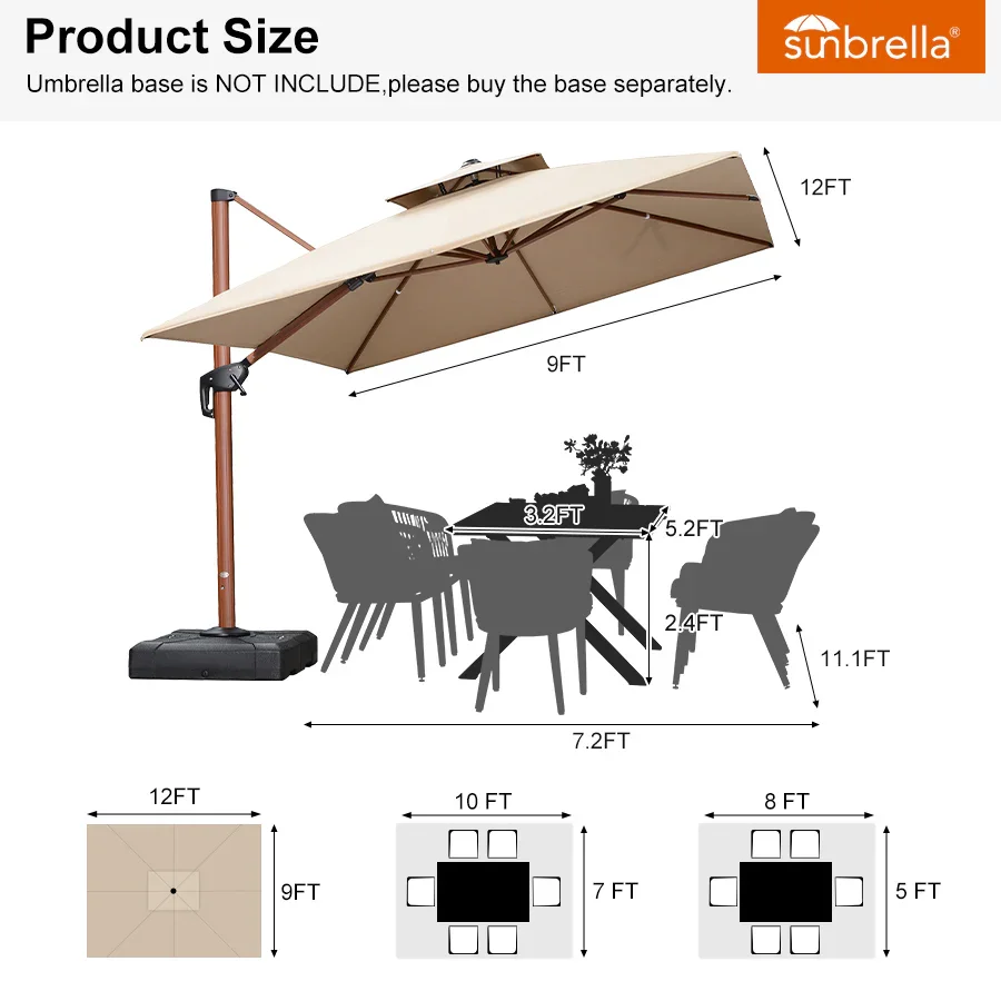 PURPLE LEAF SUNBRELLA Cantilever Umbrella Deluxe Wood Pattern Patio Umbrella - Image 69