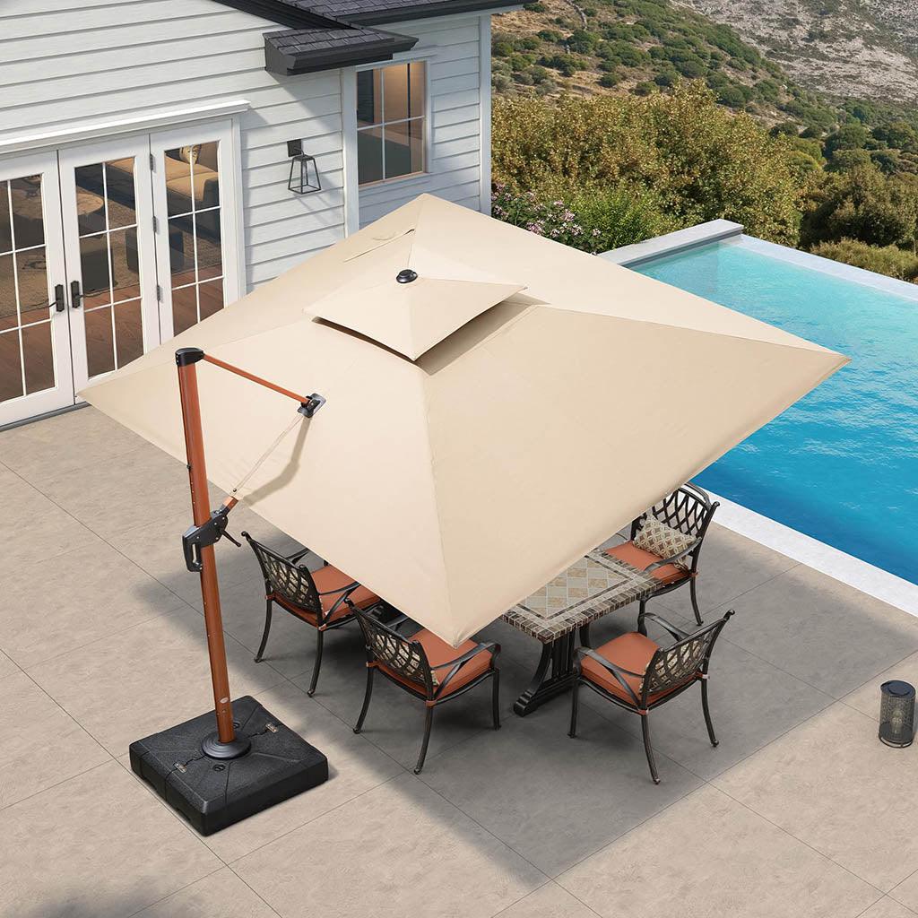 PURPLE LEAF SUNBRELLA Cantilever Umbrella Deluxe Wood Pattern Patio Umbrella - Image 7