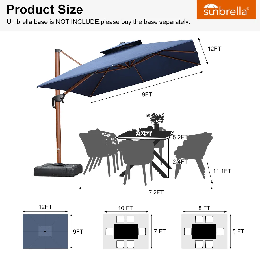 PURPLE LEAF SUNBRELLA Cantilever Umbrella Deluxe Wood Pattern Patio Umbrella - Image 70