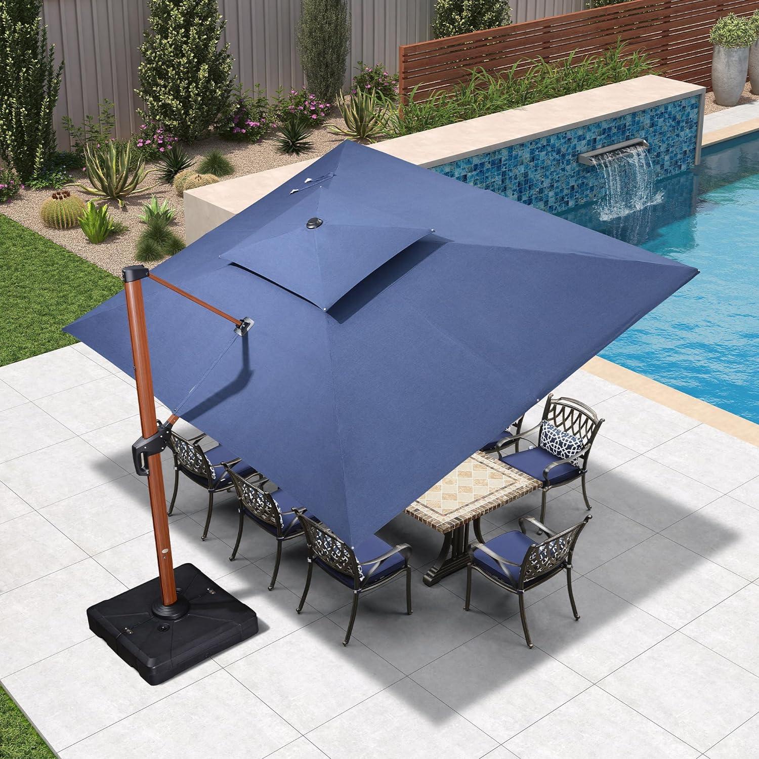 PURPLE LEAF SUNBRELLA Cantilever Umbrella Deluxe Wood Pattern Patio Umbrella - Image 8