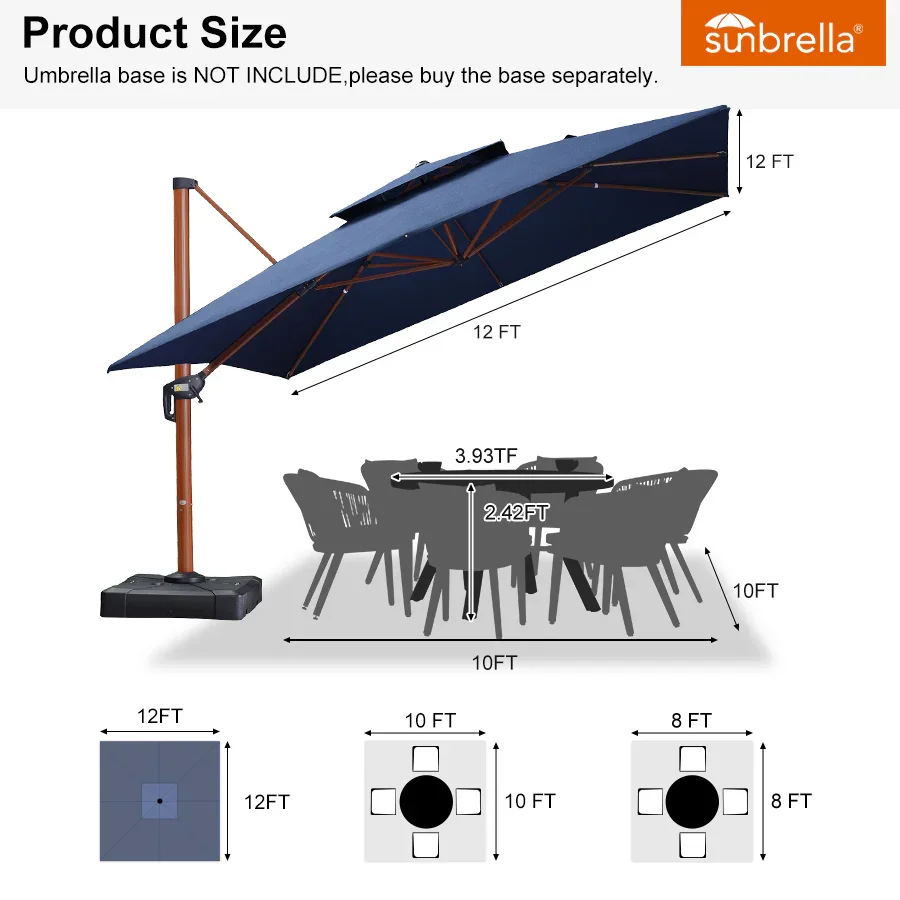 PURPLE LEAF SUNBRELLA Cantilever Umbrella Deluxe Wood Pattern Patio Umbrella - Image 80